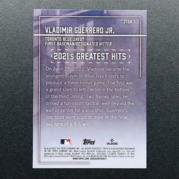 Vladimir Guerrero Jr. - 2022 Topps '21 Greatest Hits #21GH-1 - Picture 2 of 2